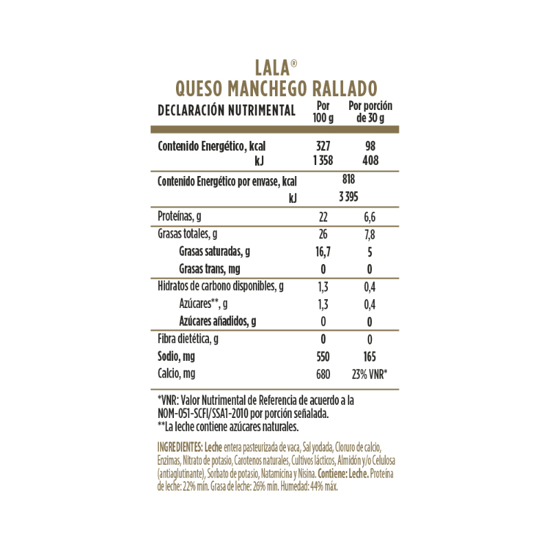 Queso Manchego Lala® rallado Lala Grupo Lala